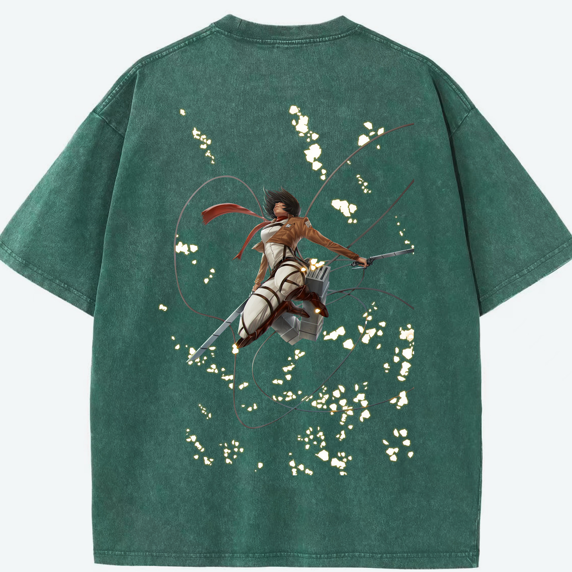 （画像用） 進撃の巨人 ミカサ·アッカーマン Attack on Titan Mikasa Ackerman 綿100% ヴィンテージ風 半袖Tシャツ（背面プリント）
